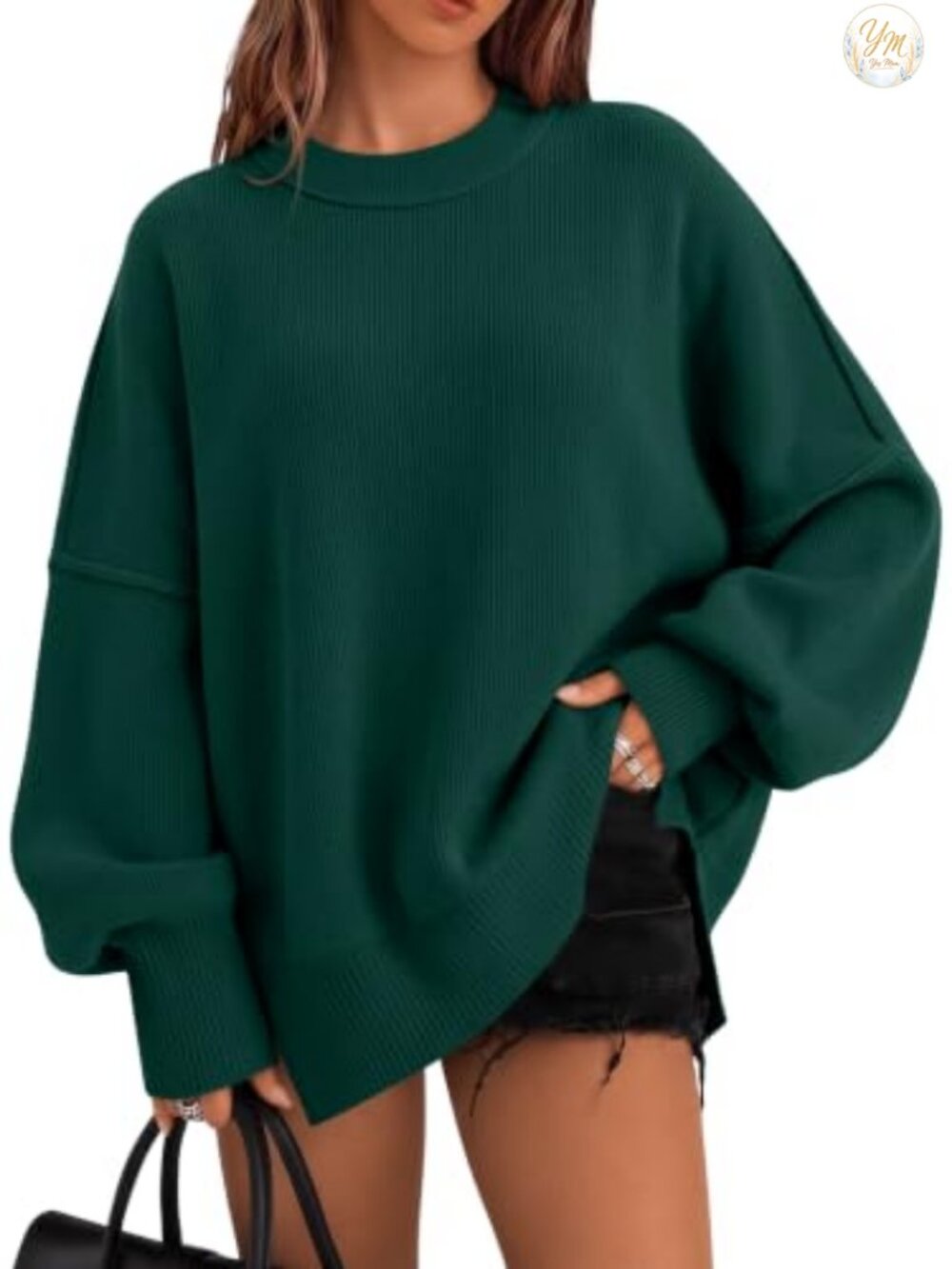 Oversized Crewneck Sweater Pullover Long Sleeve Tunic Top for Women